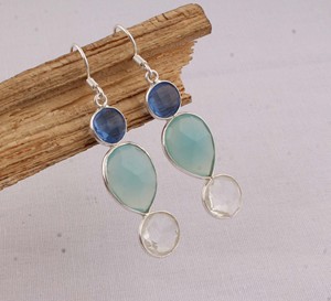Boucles d'oreilles pendantes en argent sterling 925 avec pierres précieuses multiples, lapis-lazuli, bijoux de mariage, vente en gros - Product Image 4