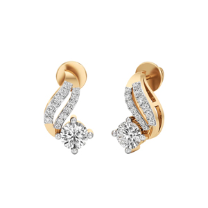 Boucles d'oreilles de luxe en or massif 18 carats avec diamants taille brillant rond, bijoux de mariage pour femme - Product Image 1