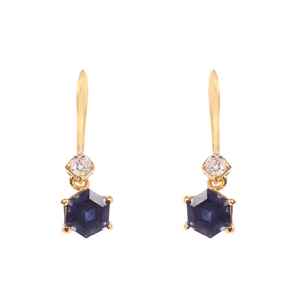 Pendientes de Zafiro Azul Ceilán Hexagonal, Plata de Ley 925, Chapados en Oro de 14K, Joyería Fina para Mujer - Product Image 3