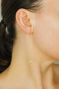 Boucles d'oreilles filées en perles, délicates, longues, à enfiler, minimalistes, cadeau pour demoiselle d'honneur, en argent sterling 925 plaqué or 14 carats - Product Image 4