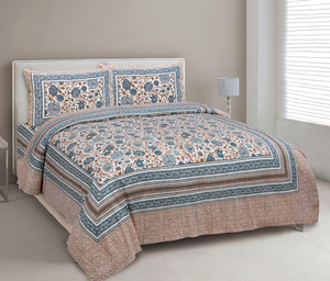 Sábana Plana de Algodón Clásica Estampada a Mano, 200 Hilos, Transpirable para Todas las Estaciones, con Patrón Geométrico, Agradable al Tacto, Lavable, Ropa de Cama para Adultos - Product Image 1
