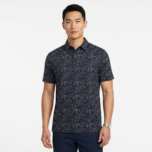 Polo à manches courtes pour homme, imprimé, coupe classique, vêtement décontracté, respirant, en polyester tissé, motif noir et blanc - Product Image 2