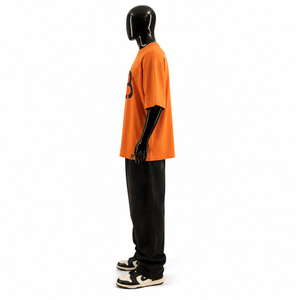 T-shirt oversize orange à épaules tombantes avec logo RB imprimé, style streetwear, manches courtes, jersey de coton, t-shirt tendance pour homme - Product Image 3