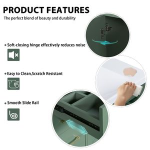 Mobile bagno autoportante da 30 pollici con struttura in legno massello, 3 cassetti e lavabo in ceramica integrato - Product Image 5