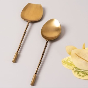 Stainless Steel Salad Server Set with Golden Twisted Design Handle Eco-Friendly & Dishwasher Safe for Kitchen Use - Product Image 1