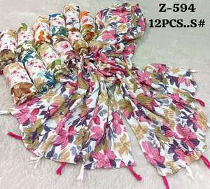 Women's <b>Chiffon</b> Satin Fabric Floral Print Hijab <b>Scarf</b> Small Rhinestones Crystals-Ethnic India Pakistan Middle East Africa - Product Image 2