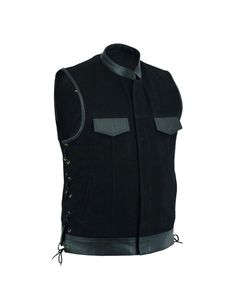 <b>Men</b>’s Black Leather Motorcycle Riding Vest Sleeveless Breathable <b>Biker</b> Waistcoat with Front Zip & Snap Button Closure - Product Image 1