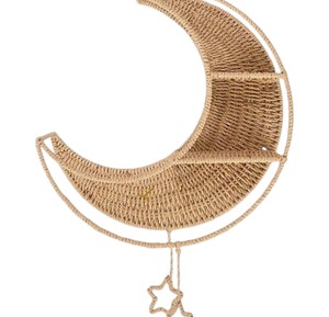 Cute moon seagrass wall shelf kid handwoven rattan wicker shelves nursery <b>toy</b> organizer <b>storage</b> <b>baskets</b> home decor wholesale fac - Product Image 3