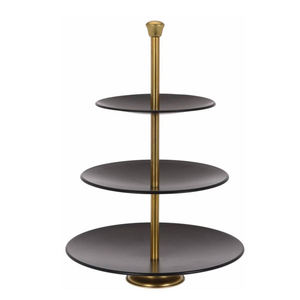 Soporte redondo de tres niveles para pasteles con marco de metal bronce, bandejas negras, estilo moderno, decoración para el hogar y la cocina. - Product Image 1