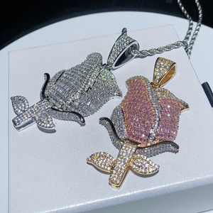 Collar con Colgante de Flor de Rosa de Moissanita Estilo Hip Hop, Chapado en Oro, con Incrustaciones Brillantes, Joyería Moderna para Hombres y Mujeres - Product Image 5