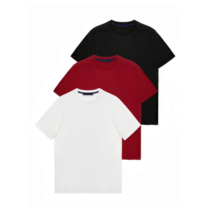 เสื้อยืดคอกลมแขนสั้นสีดำสำหรับผู้ชาย ทรงปกติ ผ้าเจอร์ซีย์คอตตอน 100% สีพื้นเรียบ ระบายอากาศได้ดี ผ้าถัก - Product Image 3