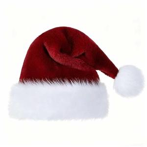 Bonnet de Noël rouge avec bordure en fausse fourrure blanche et pompon en peluche, motif flocon de neige et renne, bonnet tricoté pour les fêtes - Product Image 5