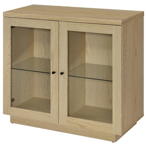 Vitrina moderna de madera con estantes de vidrio y puertas dobles para muebles de sala de estar, uso en interiores. - Product Image 4