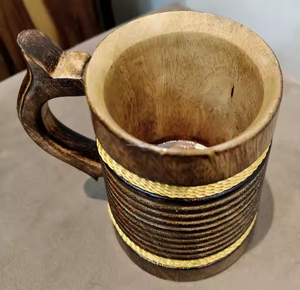 Mug à bière en bois d'acacia brun clair, mug à café en bois personnalisé, vaisselle, tasse à café - Product Image 3