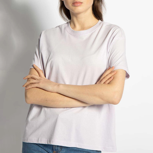 Camiseta de Manga Corta para Mujer, Cuello Redondo, Color Sólido, 100% Algodón, Corte Holgado, Informal, para Primavera/Verano, Calidad Premium, Precio Bajo - Product Image 2