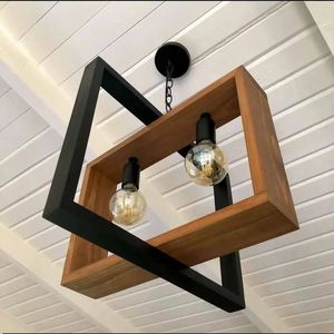 Lámpara Colgante Cuadrada Metálica IQBAL COLLECTION, Bombillas LED E27, Marco Negro, Altura Ajustable, Fácil Instalación, 2700K Cálida, para Sala de Estar - Product Image 3