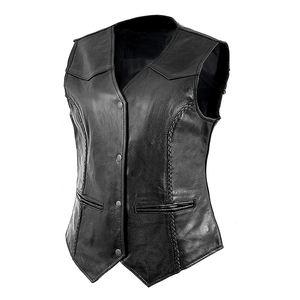Chaleco de Cuero Genuino Negro Sólido para Hombre al por Mayor, Precio Bajo, Personalizable, Estilo Motociclista, Tallas Grandes, Invierno, Vintage, Impermeable - Product Image 2