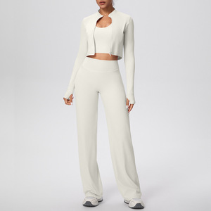 Ensemble de survêtement pour femme, couleur unie, manches longues, fermeture éclair, coupe ample, style sportif, avec taille élastique, pour le printemps - Product Image 6
