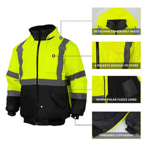 K-T Custom Winter Quilted Reflective Safety <b>Working</b> <b>Jacket</b> High Visibility Polyester Traffic Road <b>Construction</b> Workwear - Product Image 3