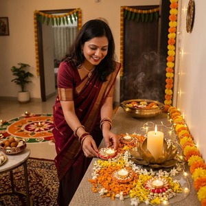 Handmade Eco-Friendly Festive Indian Diwali Lotus Tealight Candlestick Holder Metal Diya Stand Set Home Temple Wedding <b>Table</b> - Product Image 3