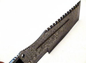 Couteau de survie et de chasse artisanal en acier Damas de qualité industrielle, lame droite, manche en bois coloré, OEM/ODM/OBM. - Product Image 6