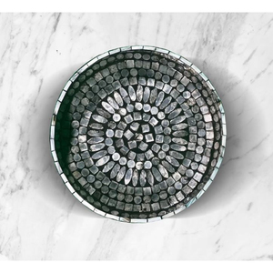 Plateau de service rond artisanal en nacre avec poignées, mosaïque MOP, centre de table décoratif floral pour la maison et le café - Product Image 5