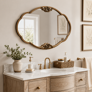Miroir mural ovale orné en or antique, miroir de salle de bain vintage, miroir décoratif pour la maison, la chambre à coucher, le salon, cadre de luxe - Product Image 1