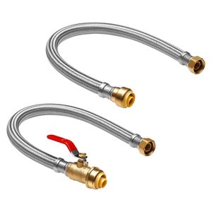 Valvola a sfera 3/4'' FIP x 3/4'' PTC in acciaio inossidabile, kit connettore per scaldabagno con valvola a innesto rapido, tubi flessibili per impianti idraulici - Product Image 1