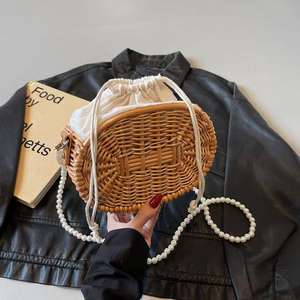 New Fashionable Woven Women's Bag with Pearl Shoulder Strap Spring ZIP Closure Niche <b>Handbag</b> for Travel & Outdoor Shopping - Product Image 1