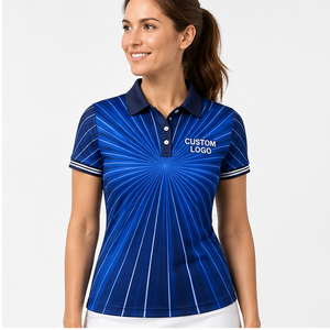 Polo pour femme personnalisé bleu marine rayé, séchage rapide, respirant, manches courtes, uniforme de golf performant WPS-0796 - Product Image 3