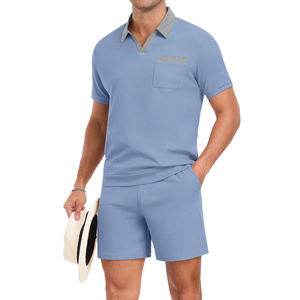 ชุดเซ็ตเสื้อผ้าผู้ชายคุณภาพสูงสองชิ้น สไตล์สตรีทแวร์ ชุดลำลองชายหาดทรงโอเวอร์ไซส์ เสื้อและกางเกงขาสั้น - Product Image 1