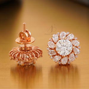 3.61 CT Floral Halo Lab Grown Diamond Stud <b>Earrings</b> 14K Rose Gold Screw <b>Back</b> 18K Gold Plated Drop <b>Earrings</b> Pearl IGI Certified - Product Image 2