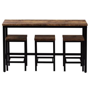 TOPMAX Brown Counter Height <b>Dining</b> Room Set Extra Long <b>Table</b> with 3 <b>Stools</b> and Side <b>Table</b> with Footrest for Pub Kitchen Use - Product Image 5