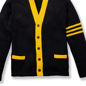 Women's Black Yellow Color Blocking Cardigan Button Front Full Sleeve Casual Knitted Sweater Autumn Wear - Product Image 5