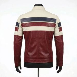 Handmade Genuine <b>Leather</b> Casual Waterproof Winter <b>Jacket</b> for Men Shiny <b>Burgundy</b> Luxury Fully Customized Style - Product Image 2