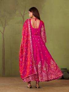 <b>Pink</b> Embroidered Anarkali Suit With Dupatta Traditional Indian <b>Wedding</b> <b>Dress</b> Women Floor-Length Loose Fit - Product Image 4