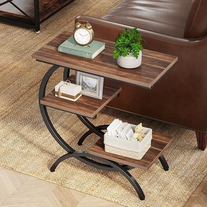 Modern Durable Portable Wood Top Iron Frame Coffee Table with Two <b>Shelves</b> for Living Room Home Furniture Multifunctional Design - Product Image 2