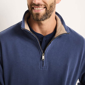 Men's <b>Navy</b> Blue Quarter Zip <b>Fleece</b> Sweatshirt Regular Fit Solid Color Stand Collar Casual Autumn Wear - Product Image 6