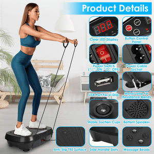 120 Speed Levels Vibration Plate Exercise Machine with 2 Resistance <b>Bands</b> 331Lbs Load Capacity Whole Body <b>Workout</b> Machine - Product Image 3