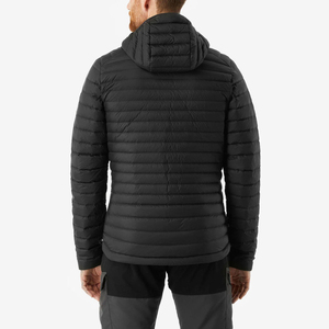 Men's Hooded Puffer <b>Jacket</b> Solid Black Windproof Zipper Closure Casual Winter Outerwear <b>Slim</b> <b>Fit</b> Polyester Fiber Filling - Product Image 2