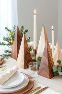 Décoration d'arbre en bois moderne artisanale, écologique, taille personnalisable, forme de cône traditionnelle, grain de bois naturel, ornement de Noël - Product Image 3