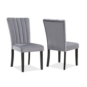 Juego de Comedor Contemporáneo de 5 Piezas con Cubierta Rectangular de Imitación Mármol, Acabado Negro, Sillas Tapizadas con Diseño de Canales, Madera Sólida - Product Image 3