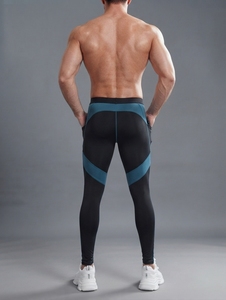 Leggings de Compresión Largos para Hombre, Color Negro Azulado, Cintura Elástica, Spandex, Nailon, Pantalones Deportivos - Product Image 2