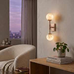 Applique murale moderne en laiton avec globe en marbre, luminaire mural d'intérieur, décoration de chambre à coucher - Product Image 1