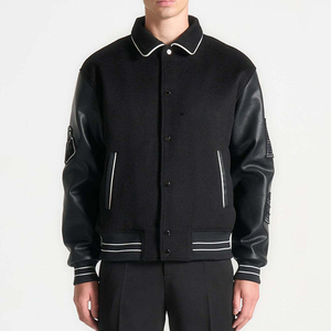 แจ็คเก็ตวาร์ซิตี้ผู้ชายสั่งทำพิเศษ คุณภาพสูง แขนหนัง ขนสัตว์ ปักโลโก้ แจ็คเก็ตเบสบอล ขายส่ง - Product Image 4