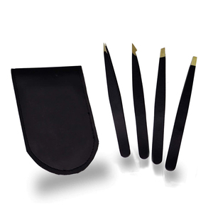 Juego de Pinzas para Cejas Negras con Punta Inclinada, Estuche de Cuero PU, Kit de Depilación, Herramienta de Belleza, Pinza para Depilar - Product Image 1