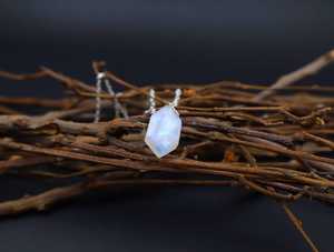 <b>Rainbow</b> Moonstone Hexagon Pendant Silver Finish Boho Necklace Healing Crystal Natural Stone Dainty Jewelry - Product Image 6