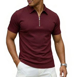 Polo côtelé pour homme en gros du fabricant, col zippé, tricot texturé de luxe, manches courtes, coupe ajustée décontractée, pour le golf - Product Image 4