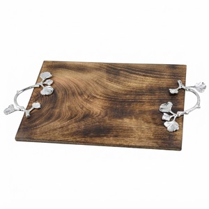 Wholesale Eco-Friendly Wood Tray with Handles Leaf Acorn Design <b>Twig</b> Metal Handle <b>Decorative</b> Food Serving Platter <b>for</b> Hotel - Product Image 5