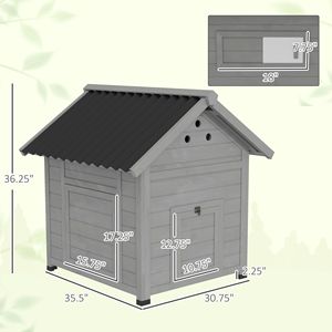 Casetta per Anatre in Legno con Tetto Apribile e Doppia Porta, Piccola Casetta da Esterno per 1-3 Anatre, Tipo Villa in Abete Grigio con Base Rimovibile - Product Image 3